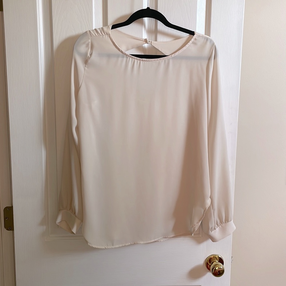 Adrienne Cream Long-Sleeve Crewneck Blouse